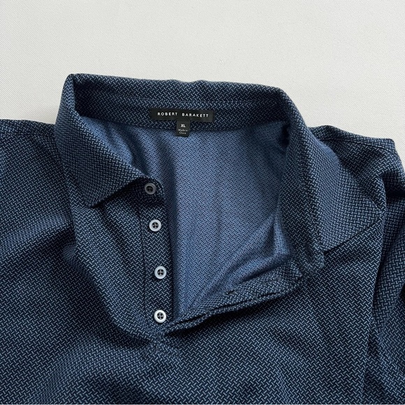 Robert Barakett Creston Micropattern Jacquard Polo Sz. XL Navy Blue Short Sleeve - Picture 9 of 12